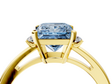 Yellow gold Fancy Blue Princess  Cut Three-Stone Solitaire Ring with Round Accent Diamonds and Four-Prong Setting_26