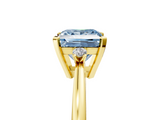 Yellow gold Fancy Blue Princess  Cut Three-Stone Solitaire Ring with Round Accent Diamonds and Four-Prong Setting_27