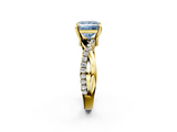 Yellow gold Fancy Blue Princess  Cut Twist Band Solitaire Diamond Ring with Pavé Setting_5