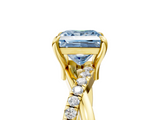 Yellow gold Fancy Blue Princess  Cut Twist Band Solitaire Diamond Ring with Pavé Setting_8