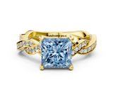 Yellow gold Fancy Blue Princess  Cut Twisted Pavé Band Solitaire Ring with Four-Prong Setting_55