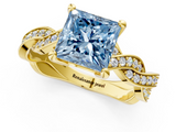 Yellow gold Fancy Blue Princess  Cut Twisted Pavé Band Solitaire Ring with Four-Prong Setting_56