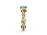 Yellow gold Fancy Blue Princess  Cut Twisted Pavé Band Solitaire Ring with Four-Prong Setting_57