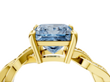 Yellow gold Fancy Blue Princess  Cut Twisted Pavé Band Solitaire Ring with Four-Prong Setting_59