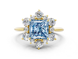 Yellow gold Fancy Blue Princess  Diamond Cluster Halo Ring with Solitaire Band and Four-Prong Setting_20