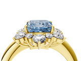 Yellow gold Fancy Blue Princess  Diamond Cluster Halo Ring with Solitaire Band and Four-Prong Setting_24