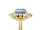 Yellow gold Fancy Blue Princess  Diamond Cluster Halo Ring with Solitaire Band and Four-Prong Setting_25