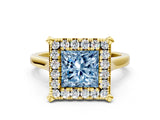 Yellow gold Fancy Blue Princess  Diamond Cluster Halo Solitaire with Four-Prong Setting_94