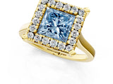 Yellow gold Fancy Blue Princess  Diamond Cluster Halo Solitaire with Four-Prong Setting_95