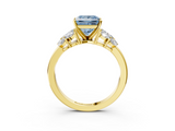 Yellow gold Fancy Blue Princess  Diamond Cluster Leaf Design Ring with Prong Setting_74