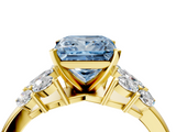 Yellow gold Fancy Blue Princess  Diamond Cluster Leaf Design Ring with Prong Setting_75