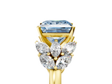 Yellow gold Fancy Blue Princess  Diamond Cluster Leaf Design Ring with Prong Setting_76