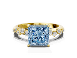 Yellow gold Fancy Blue Princess  Diamond Cluster Prong-Set Solitaire Ring_24
