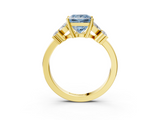 Yellow gold Fancy Blue Princess  Diamond Floral Cluster Ring with Solitaire Band and Prong Setting_51