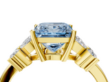 Yellow gold Fancy Blue Princess  Diamond Floral Cluster Ring with Solitaire Band and Prong Setting_52