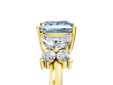 Yellow gold Fancy Blue Princess  Diamond Floral Cluster Ring with Solitaire Band and Prong Setting_53