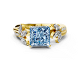 Yellow gold Fancy Blue Princess  Diamond Floral Vine Solitaire Engagement Ring_3