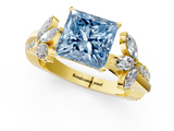 Yellow gold Fancy Blue Princess  Diamond Floral Vine Solitaire Engagement Ring_4