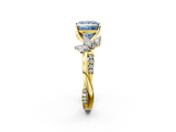 Yellow gold Fancy Blue Princess  Diamond Floral Vine Solitaire Engagement Ring_5