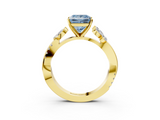 Yellow gold Fancy Blue Princess  Diamond Floral Vine Solitaire Engagement Ring_6