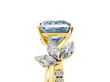 Yellow gold Fancy Blue Princess  Diamond Floral Vine Solitaire Engagement Ring_8