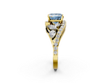 Yellow gold Fancy Blue Princess  Diamond Halo Ring with Marquise and Pavé Band in Prong Setting_74