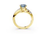 Yellow gold Fancy Blue Princess  Diamond Halo Ring with Marquise and Pavé Band in Prong Setting_75