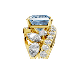 Yellow gold Fancy Blue Princess  Diamond Halo Ring with Marquise and Pavé Band in Prong Setting_77