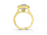 Yellow gold Fancy Blue Princess  Diamond Halo Ring with Milgrain Frame and Pavé Band_63