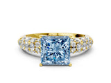 Yellow gold Fancy Blue Princess  Diamond Pavé Band Solitaire Ring with Four-Prong Setting_49