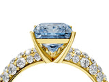 Yellow gold Fancy Blue Princess  Diamond Pavé Band Solitaire Ring with Four-Prong Setting_53