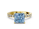 Yellow gold Fancy Blue Princess  Diamond Pavé Band Solitaire with Four-Prong Setting_201