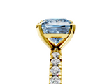 Yellow gold Fancy Blue Princess  Diamond Pavé Band Solitaire with Four-Prong Setting_206