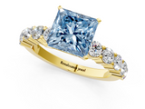Yellow gold Fancy Blue Princess  Diamond Pavé Band Solitaire with Four-Prong Setting_4