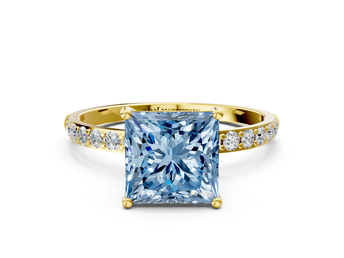 Yellow gold Fancy Blue Princess  Diamond Pavé Band with Six-Prong Setting_31