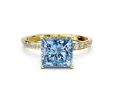 Yellow gold Fancy Blue Princess  Diamond Pavé Band with Six-Prong Setting_31