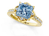 Yellow gold Fancy Blue Princess  Diamond Pave Band with Floral Prong Setting_28