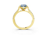 Yellow gold Fancy Blue Princess  Diamond Pave Band with Floral Prong Setting_30