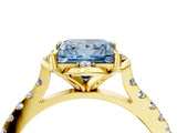 Yellow gold Fancy Blue Princess  Diamond Pave Band with Floral Prong Setting_31