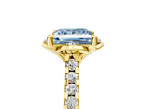 Yellow gold Fancy Blue Princess  Diamond Pave Band with Floral Prong Setting_32
