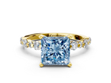 Yellow gold Fancy Blue Princess  Diamond Prong Set Engagement Ring with Pave Band_185