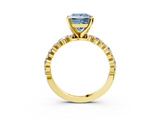 Yellow gold Fancy Blue Princess  Diamond Prong Set Engagement Ring with Pave Band_188