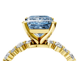 Yellow gold Fancy Blue Princess  Diamond Prong Set Engagement Ring with Pave Band_189