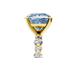 Yellow gold Fancy Blue Princess  Diamond Prong Set Engagement Ring with Pave Band_190