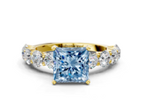 Yellow gold Fancy Blue Princess  Diamond Prong Setting with Side Stones on a Pave Band_141