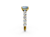Yellow gold Fancy Blue Princess  Diamond Prong Setting with Side Stones on a Pave Band_143