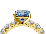 Yellow gold Fancy Blue Princess  Diamond Prong Setting with Side Stones on a Pave Band_145
