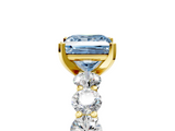 Yellow gold Fancy Blue Princess  Diamond Prong Setting with Side Stones on a Pave Band_146