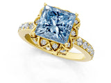 Yellow gold Fancy Blue Princess  Diamond Solitaire Ring with Shared Prong Pavé Band_67