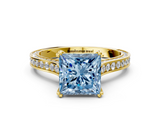 Yellow gold Fancy Blue Princess  Diamond Solitaire with Pave Band and Six-Prong Setting_19